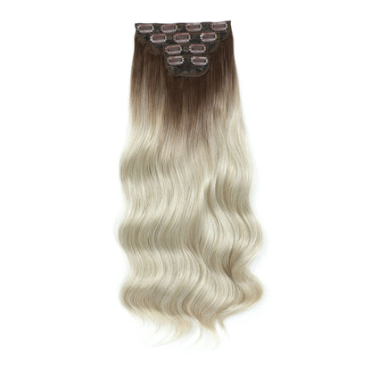 Apliques de cabelo sintéticos ondulados loiros 27/613 de 61 cm (24 polegadas) com presilhas brancas, 4 peças/lote, 220g, fibra resistente ao calor