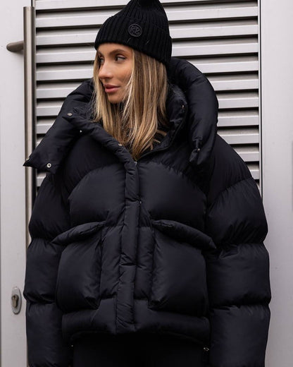 Fashion Glossy Padded Jacket Women's Solid Turtleneck Long Sleeve Warm Down Coat 2025 Autumn Winter New Lady Casual Outerwear