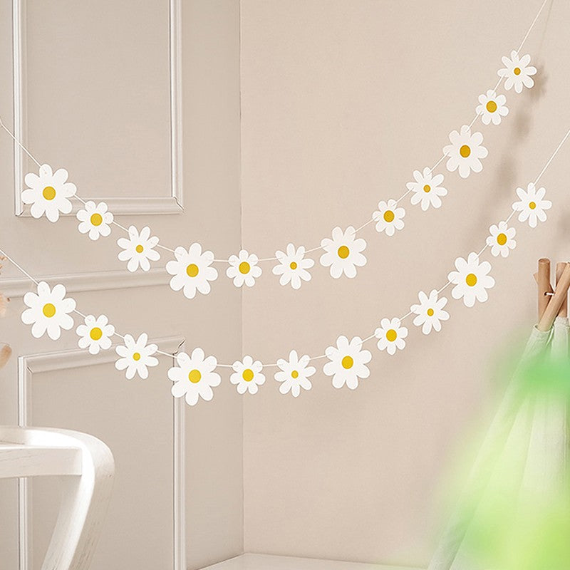 Daisy Flower Paper Banner Hat Cake Toppers Kids Girl Birthday Daisy Theme Party Decorations Hanging Bunting Garland Supplies