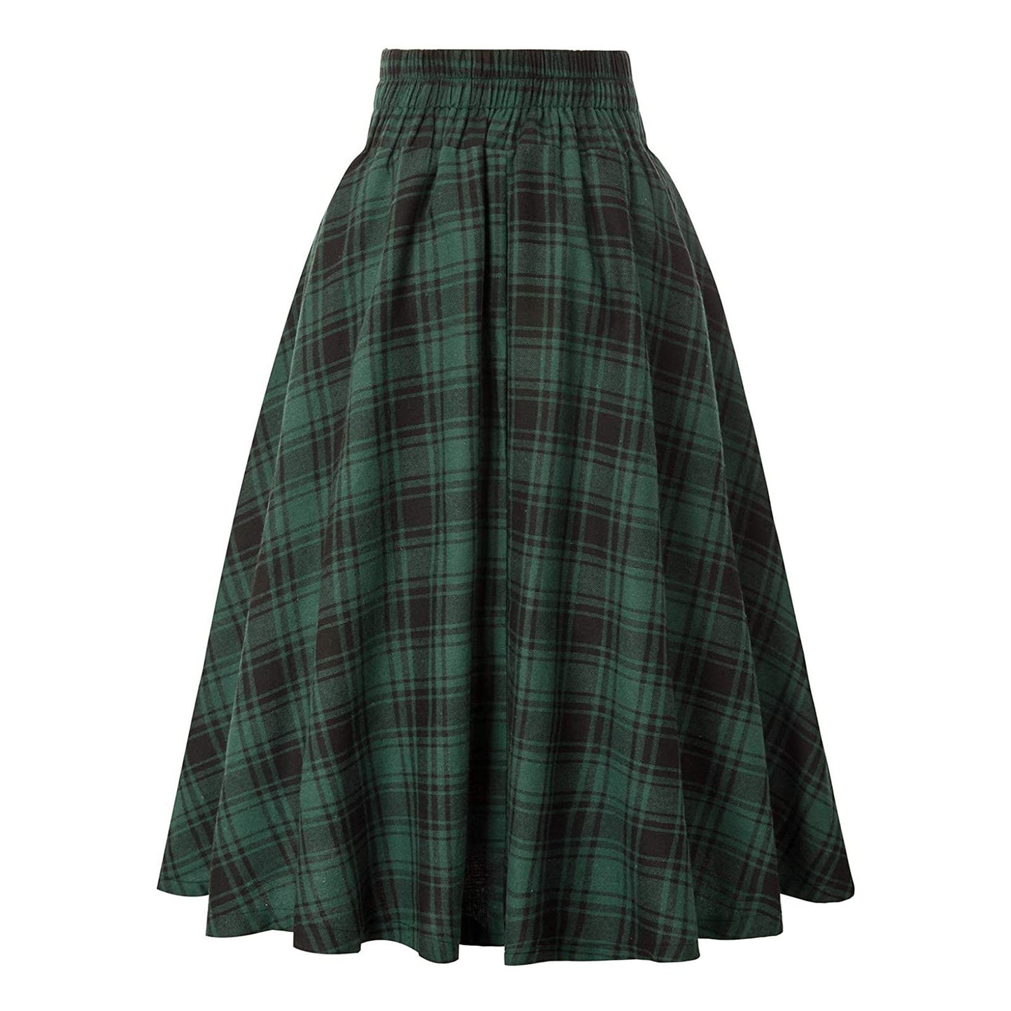 High Waisted Plaid Large Swing Skirt, Fashionable Women's Plaid Elastic Waisted A-line Skirt
