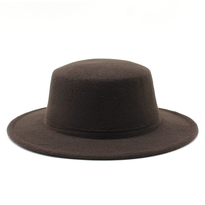 Autumn Winter Kids Felted Fedoras Hats for Boys Girls Solid Imitation Woolen Flat top Jazz Caps Childs Formal Dress Hats