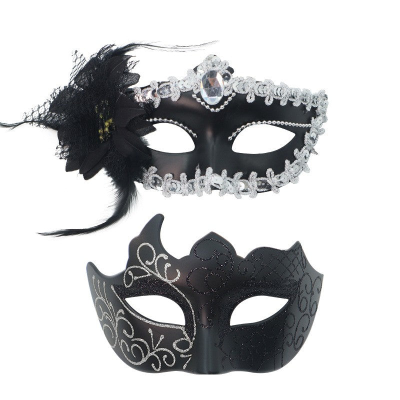 2PCS Couple Masks Sexy Painted Masquerade Venice Feather Flower Party Half Face Cover Wedding Carnival Performance Costume Prom