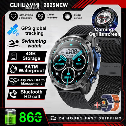 NEW 4GB Memory Video Player Smart Watch AMOLED With GPS Offline Maps Military Sports Smartwatch Men 30m Swim Waterproof Bracelet