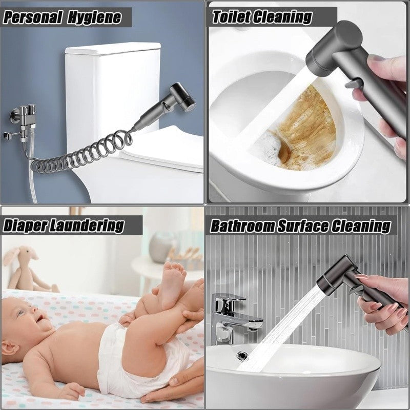 Conjunto de pulverizador bidê para limpeza de vaso sanitário, pulverizador portátil de alta pressão com saída dupla, chuveiro de banheiro, pulverizador para descarga de vaso sanitário, ducha anal