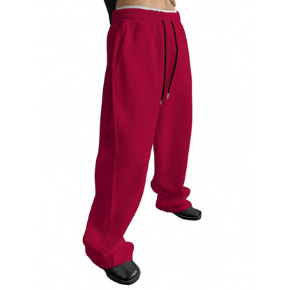 Men's Solid Color Sanitary Pants 2025 Drawstring Waist Straight Wide Leg Loose Fit with Pockets Versatile Sports Trousers