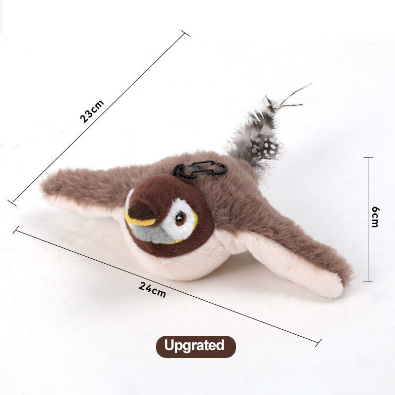 Brinquedos Interativos para Gatos Brinquedo de Pássaro Voador Recarregável para Gatos Pássaro Cantando Batendo Asas (não voa) Pode Adicionar Catnip Brinquedo de Pelúcia Ativado por Toque