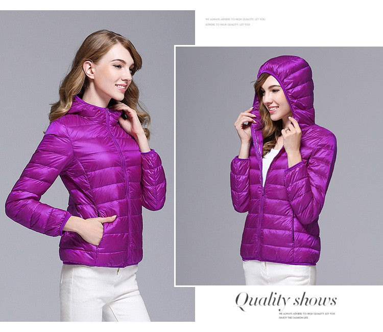 White Duck Down Winter Hoody Jackets Ultra-light Women Down Coats Puffer Long Sleeve Warm Slim Portable Thin Female Outwears 7XL