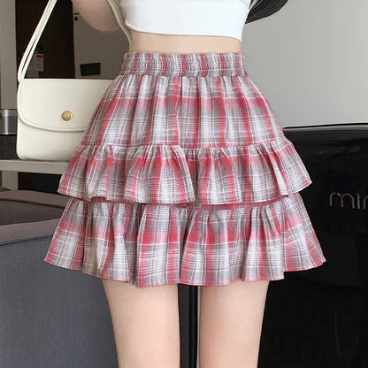Mini Skirt Cute Sexy Balletcore Elastic High Waist Ball Gown Ruffle Patchwork Lo