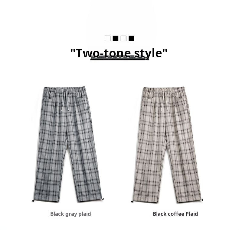 Maden Calça Cargo Xadrez Masculina Vintage Primavera Leve Caimento Solto Cintura com Cordão Calças Retas Casuais Perna Larga