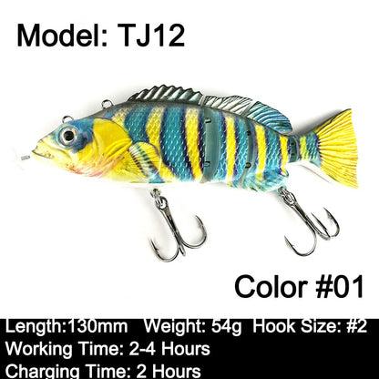 Iscas Robóticas de Natação 130mm 4 Segmentos Swimbait 35/54g Pesca Auto Elétrica Wobblers Recarregável USB Luz LED Para Baixo e Lúcio