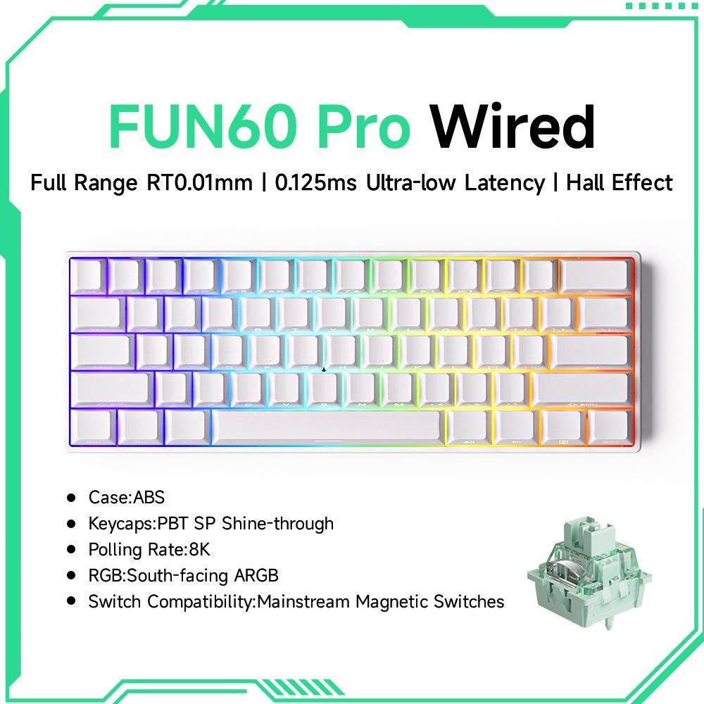 Akko MonsGeek FUN60 Teclado Mecânico Interruptor Magnético Teclados Gamer 60% Gatilho Rápido 0,01mm 8K ARGB HE/TMR Teclado Personalizado