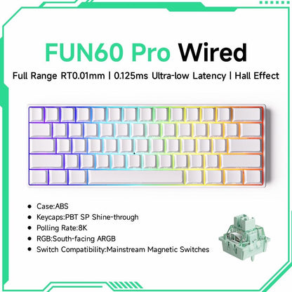 Akko MonsGeek FUN60 Teclado Mecânico Interruptor Magnético Teclados Gamer 60% Gatilho Rápido 0,01mm 8K ARGB HE/TMR Teclado Personalizado