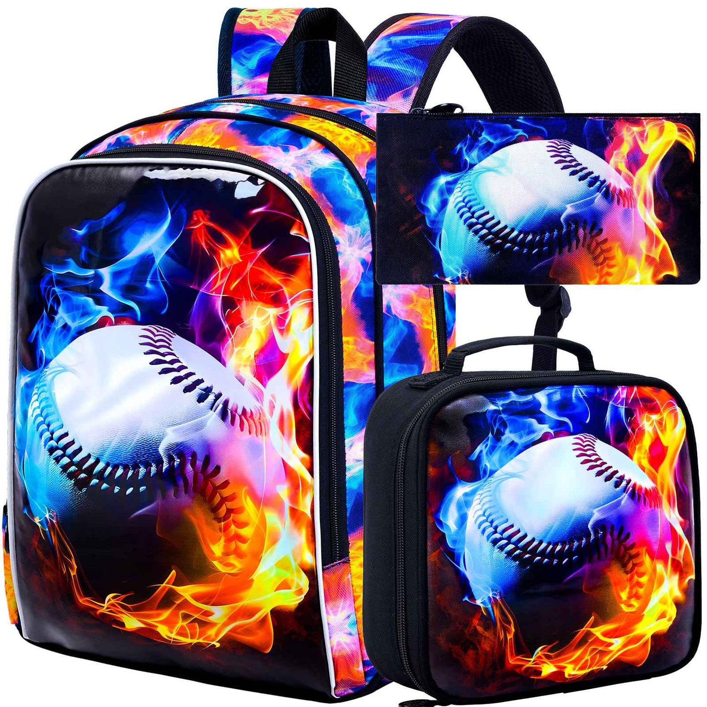 Mochila de Futebol para Meninos 3 Peças, Mochila Escolar Infantil com Lancheira, Mochila Escolar de 17" Resistente à Água para Adolescentes do Ensino Fundamental e Médio