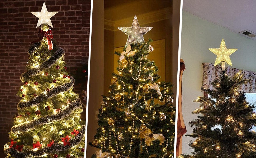15/19/23cm Christmas Tree Top Star Light LED Glowing Star Lamp Xmas Tree Decoration Home Party Supplies Navidad New Year Gift
