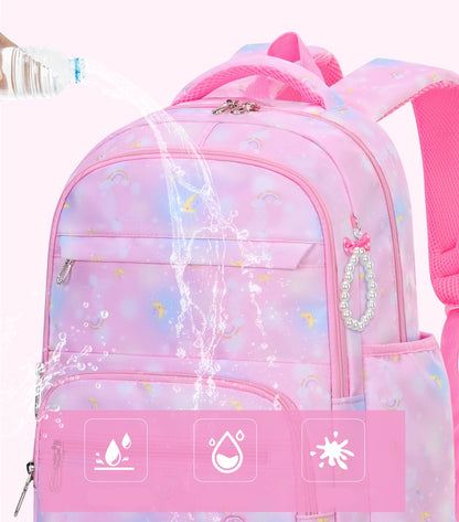 Fashion Moon Rainbow Girl School Bag Children Kid Backpack Cute Waterproof Large Capacity Gradient Pink Teenage Travel Backpack