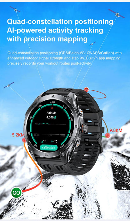 Novo Smartwatch Militar Bateria de 1000mAh Rastreamento GPS Bússola 10ATM À Prova D'água Tático Esportivo Lanterna Chamada BT Smartwatch Para Homens