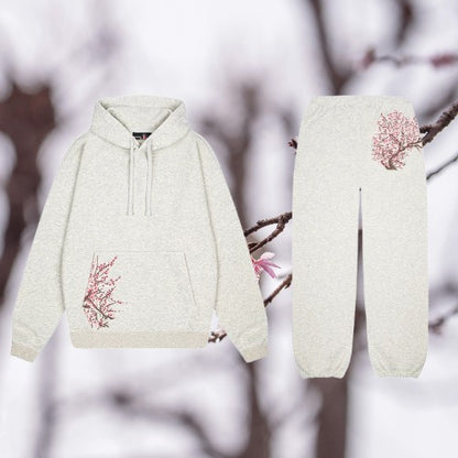 American Retro Sakura Hoodie Sweatpants Two Piece Set Y2K Mens and Womens Sportswear Fashion Casual Pullover Casual Pants Set