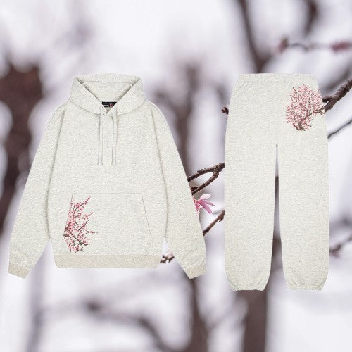 American Retro Sakura Hoodie Sweatpants Two Piece Set Y2K Mens and Womens Sportswear Fashion Casual Pullover Casual Pants Set