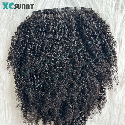 Apliques Cacheado Crespo PU Com Presilhas Cabelo Humano 200g Sem Emenda Apliques de Cabelo Humano Com Presilhas Dupla Camada em Fita Invisível Para Mulheres