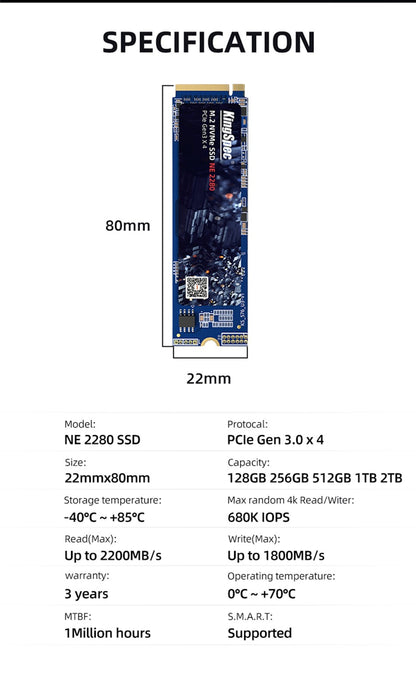 SSD KingSpec M2 NVME 512 GB 1 TB Disco Rígido Interno PCIe3.0 NVME SSD 128 GB 256 GB 2 TB Unidade de Estado Sólido 2280 para PC Desktop Notebook