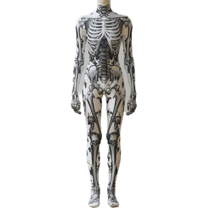 Adult Halloween Skeleton 3d Printing Holiday Party Cyberpunk Bodysuit And Mask Jumpsuit Skeleton Alien Cosplay Costume Bodysuit