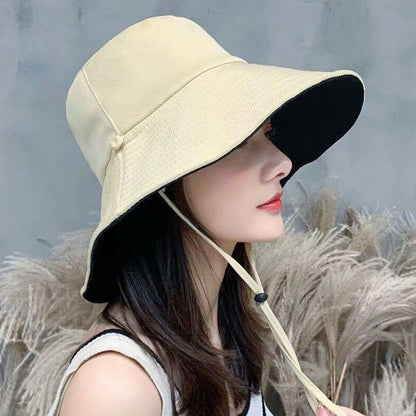Double-Sided Sun Beach Cap Portable Fisherman Cap Foldable Panama Hat Solid Color Anti-UV Spring Summer Outdoor Beach Visor
