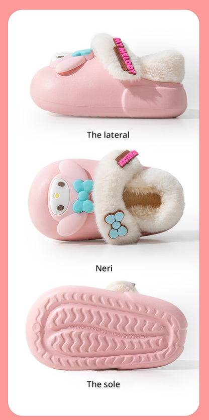 2024 New Winter Warm Cute Cartoon Indoor Mule Soft Non-slip Fluffy Slippers For Kids Teen Boys Girls Children Home Cotton Shoes