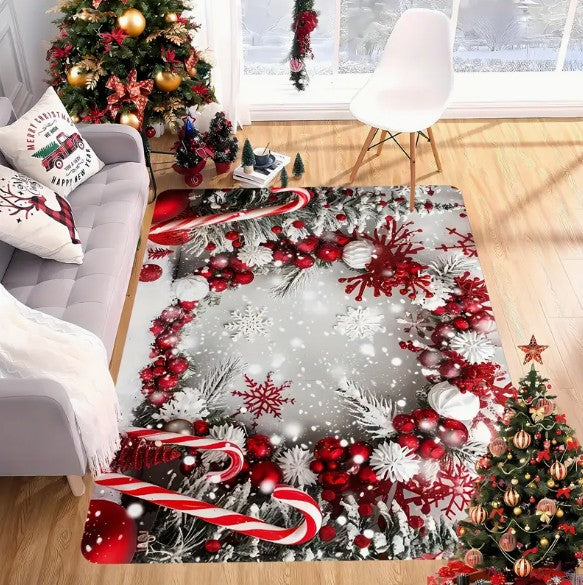 1PCS Christmas Snowflake Area Mat Red with Gold and White Snowflakes  Living Room Bedroom Decoration Holiday Home Decoration