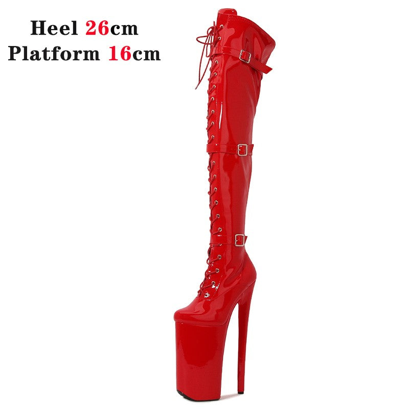 26cm Super High Heel Thigh High Boots Sexy Women Shoes Pole Dance Stripper Shoes Platform Over-the-Knee Zip Crotch High Boots