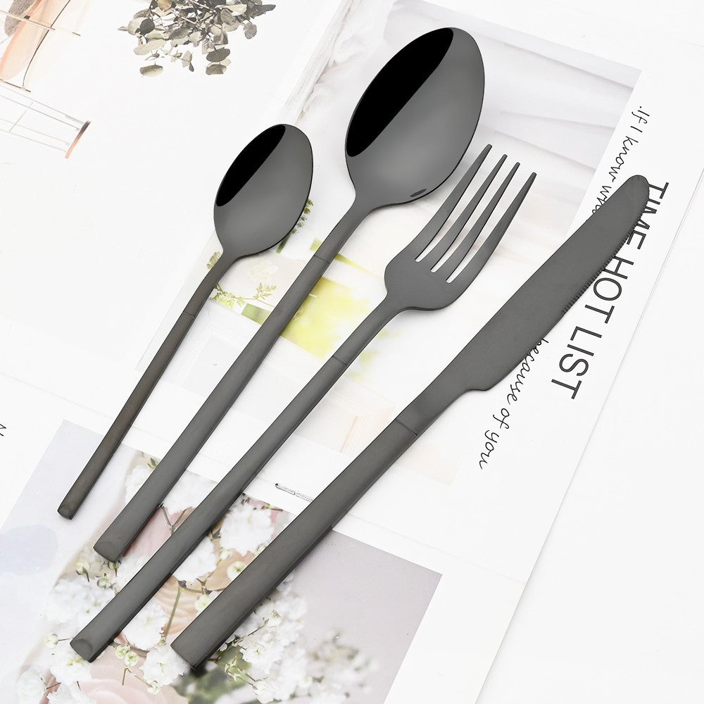 Conjunto de Talheres Ocidentais Dourados de 4 Peças em Aço Inoxidável Garfo Faca Colher de Café Conjunto de Louça Talheres de Cozinha Preteto Prateado