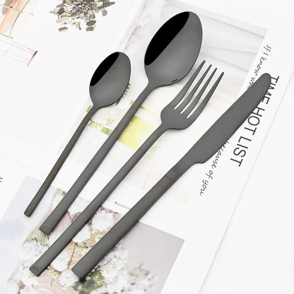 Conjunto de Talheres Ocidentais Dourados de 4 Peças em Aço Inoxidável Garfo Faca Colher de Café Conjunto de Louça Talheres de Cozinha Preteto Prateado