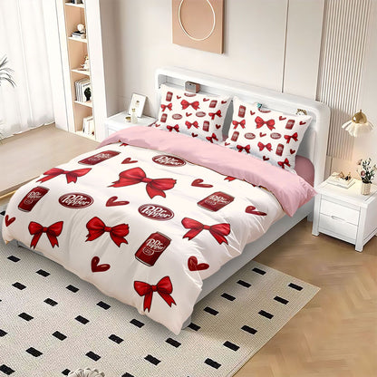 3pcs Pink Bow Printed Coreless Blanket Set, Multi Size Bedroom and Dormitory Bedding Decoration, Soft and Machine Washable