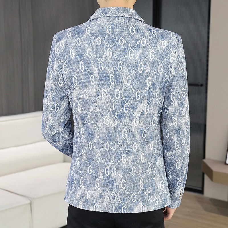 New Floral Pattern Autumn Winter Men's Suit Slim Fit Youth Formal Single Blazer Jacket