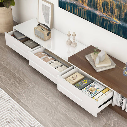 82-110'' Extendable TV Stand for Up to 120"TV, Wood Reversible TV Media Console w/3 Drawers & Open Storage Shelf for Living Room