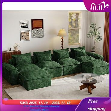 52" Cloud Modular Sectional Couch 4-Seater Sofa with Ottomans U Shaped Couch Deep Seat Sofa with Removable Cover for Living Room