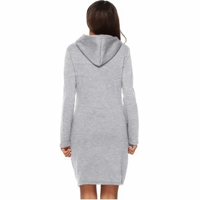 Women Fashion Sweater Dress Autumn and Winter Long Sleeve Hoodie Dress Solid Color Slim Fit Pullovers Sweatshirt Dress