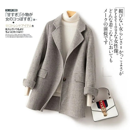 100% Pure Wool Woolen Coat Women 2025 Autumn Winter Suit Wool Overcoat Thin Cashmere Two-sided Jacket Suit Collar Outwear Female