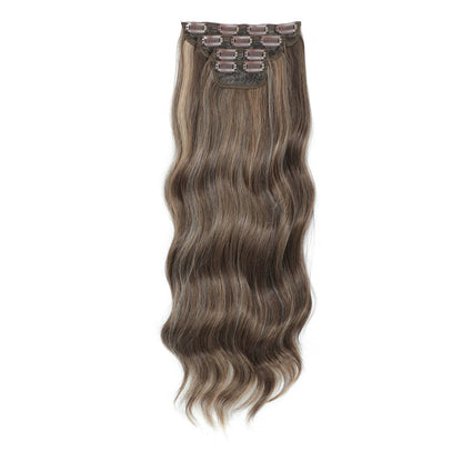 Apliques de cabelo sintéticos ondulados loiros 27/613 de 61 cm (24 polegadas) com presilhas brancas, 4 peças/lote, 220g, fibra resistente ao calor