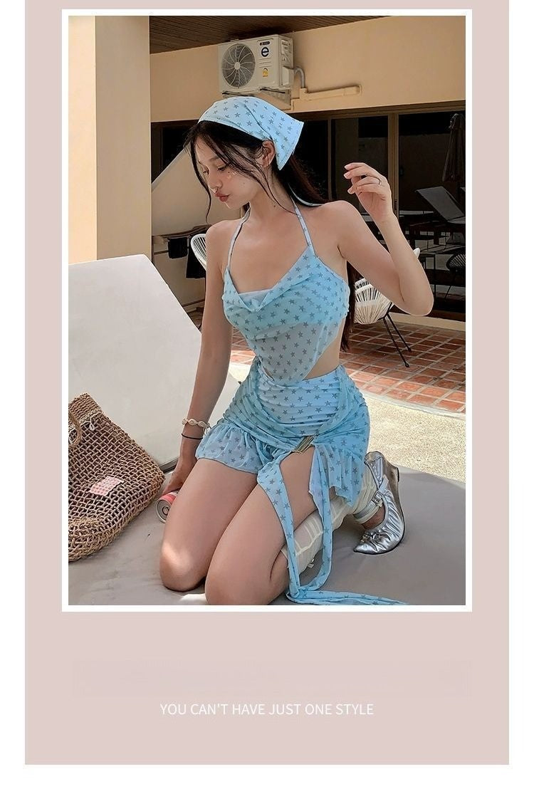 Women's Mint Mambo Bikini Set Luxury Skirted Two-Piece Swim Dress with Push-Up Top Slimming Hot Spring Resort Swimwear