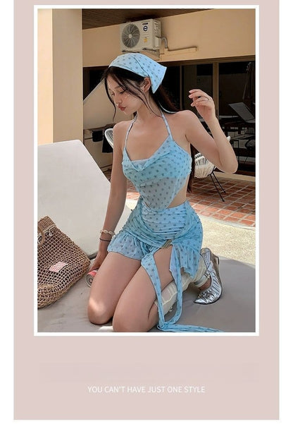 Women's Mint Mambo Bikini Set Luxury Skirted Two-Piece Swim Dress with Push-Up Top Slimming Hot Spring Resort Swimwear