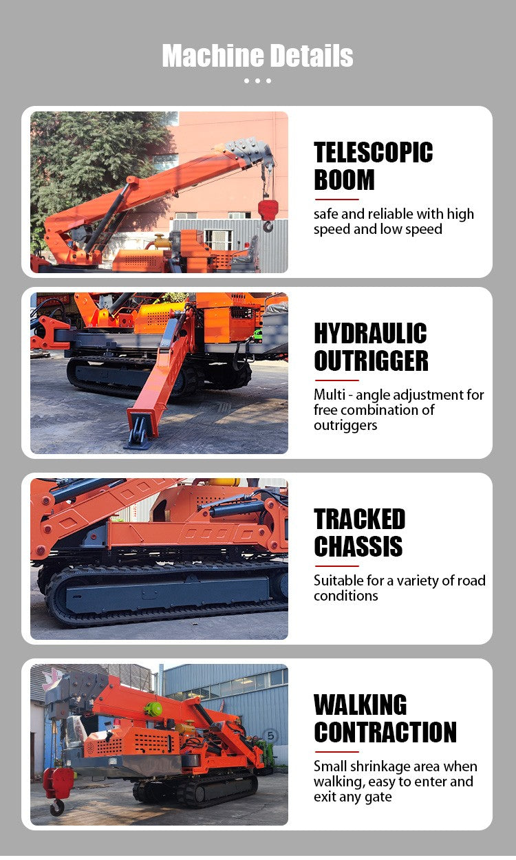 CE EPA Engine 3 Ton Spider Crane Full Hydraulic Telescopic Boom Mini Crawler Mobile 360° Rotating Spider Crane