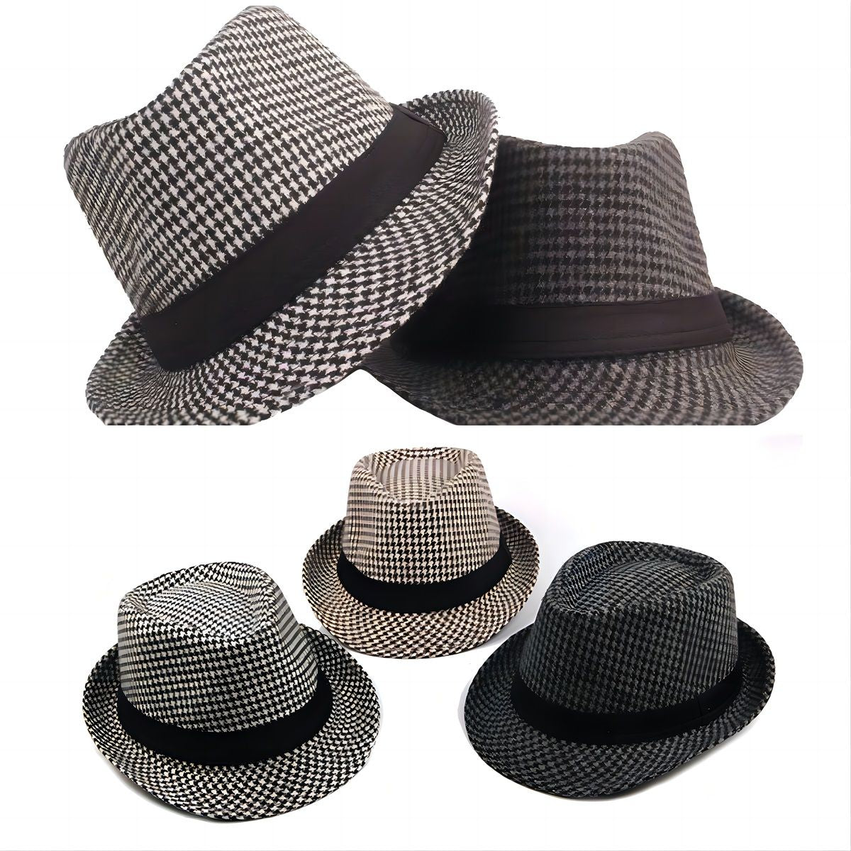 Primavera Verão Novo Chapéu Xadrez Vintage Masculino Chapéu de Lã para Homens de Meia-Idade e Idosos Chapéu de Cavalheiro Chapéu de Jazz