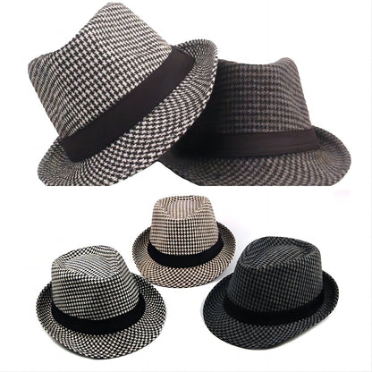 Primavera Verão Novo Chapéu Xadrez Vintage Masculino Chapéu de Lã para Homens de Meia-Idade e Idosos Chapéu de Cavalheiro Chapéu de Jazz