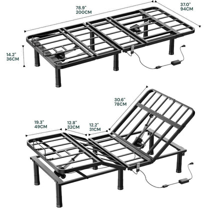 Adjustable Bed Frame, Wired Remote Control, Independent Head and Foot Incline, Electric Bed Frame Base, Adjustable Bed Leg