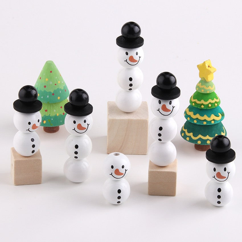 NANA Christmas Snowman Wood Craft Beads Christmas Theme Painted Diy Festive Party Decoration Fashion Custom Craft Accessories