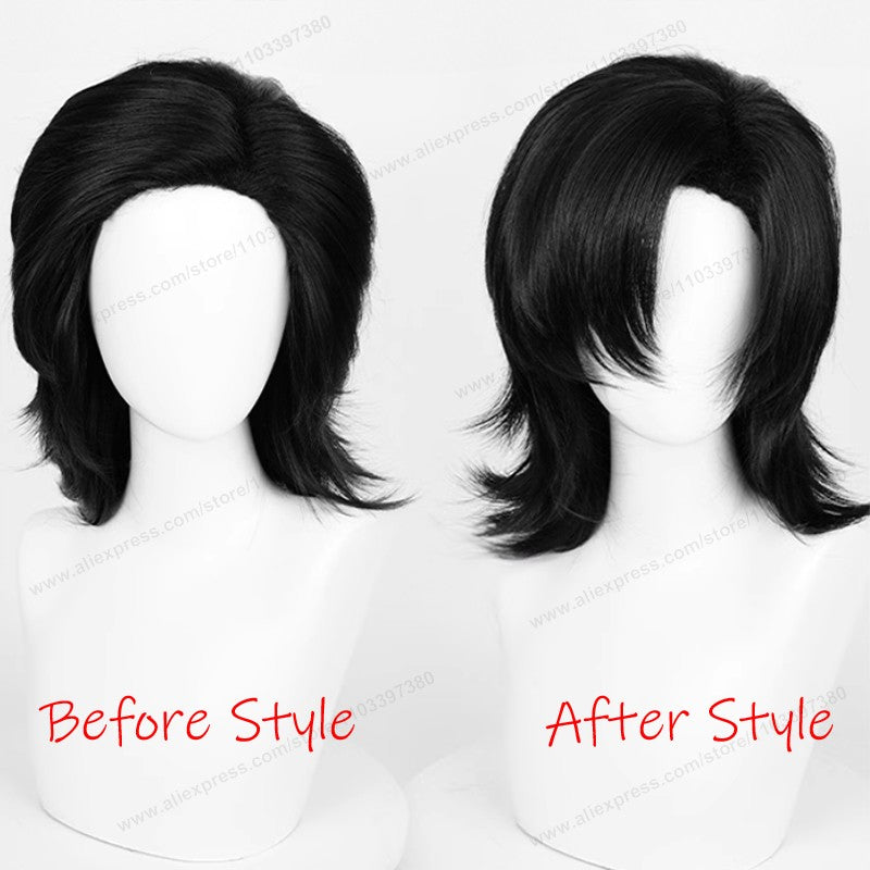 Anime 44cm Medium Basic Synthetic Side Part Hair Cosplay Wig Black White Red Silver Pink Blue Women Man Heat Resistant Hairs
