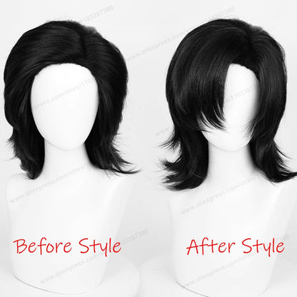 Anime 44cm Medium Basic Synthetic Side Part Hair Cosplay Wig Black White Red Silver Pink Blue Women Man Heat Resistant Hairs