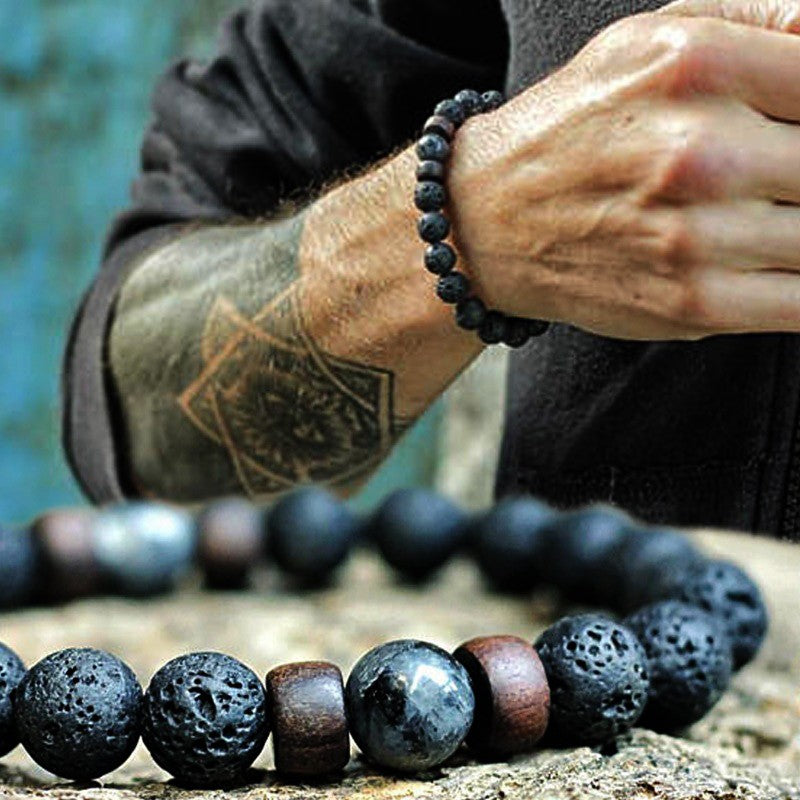 Pulseira de Pedra Vulcânica para Homens Lava Madeira 8mm Contas Pulseira Buda Tibetano Corrente de Pulso Feminina Masculina Jóias Presente Novas Pulseiras