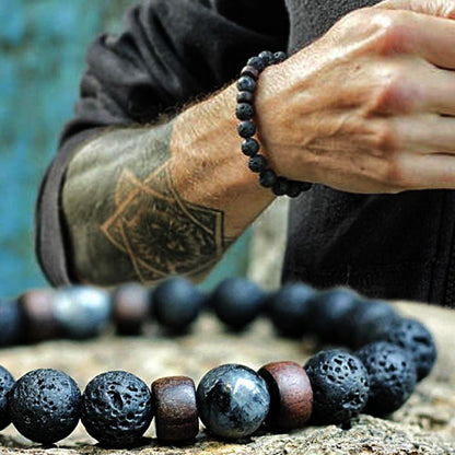 Pulseira de Pedra Vulcânica para Homens Lava Madeira 8mm Contas Pulseira Buda Tibetano Corrente de Pulso Feminina Masculina Jóias Presente Novas Pulseiras