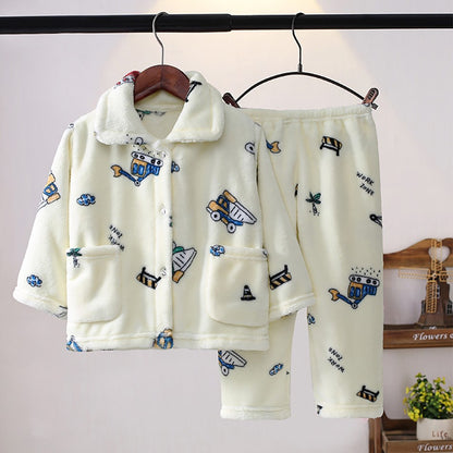 High Quality Coral Fleece Flannel Cute Cartoon Pattern Pajama Sets Boys and Girls Long Sleeve Warm Comfortable Winter Sleepwear